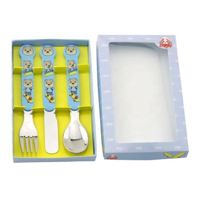 China Yangjiang factory transfer cutlery set ABS audit Disney children's flatware handle 304SS viable heat spoon fork and knife for sale