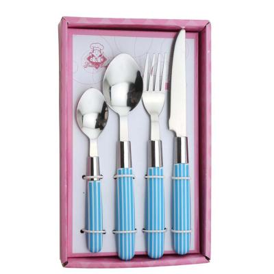 China Yangjiang Sustainable Factory, Cutlery Set With Pattern Blue White Lines On ABS Handle SMETA Audit for sale