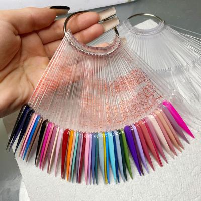 China 50pcs/Pack Design Nail Show Nail Art Display Sticks Swatches False Fan Shape Shelf Color Card Full Cover False Nail Tips for sale