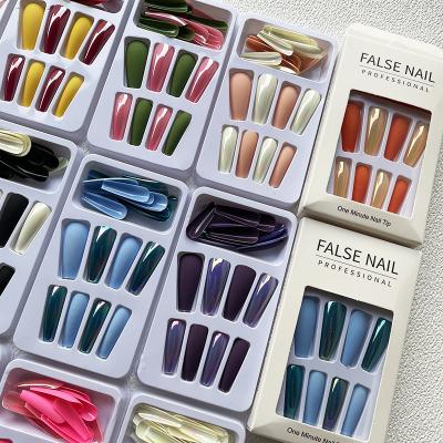 China Design Coffin Nail Tips Full Cover 24pcs Long Wear Press On Nails Kit Handmade Ballerina False Nails for sale