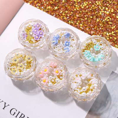 China Popular Nail Tips 2022 Small Stud Japese Nail Pearl Rose Flower Jewelry Decoration Accessories Mix Colored Boxed 3d Art Designs for sale