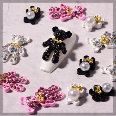 China Popular Nail Tips 3D Alloy Rhinestone Rose Nail Supplies Cute Black White Bear Products Beauty Accessories For Nail Art Decoration for sale