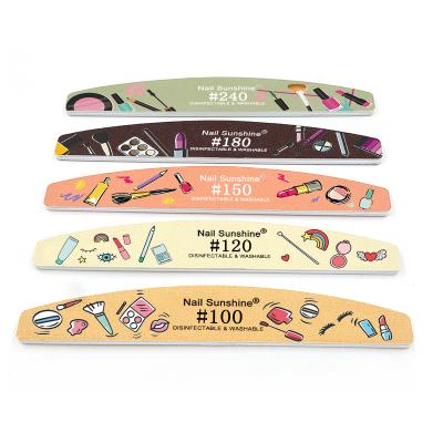 China DIY Manicure Nail Custom Printed Logo Nail Files 100 Dual Size Emery Board Half Moon Macaron Nail Buffer Nail Art File 180 120 150 240 for sale