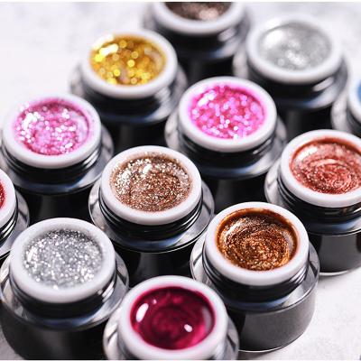 China Nail Art Beauty 12 Colors Japanese Style Sliver Glitter Gel Painting Lacquer Glossy Art Nail Polish UV Soak Off Varnish for sale