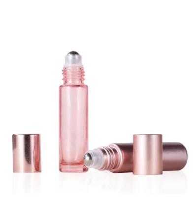 China 10ml Rose Gold Roll On Bottle Perfume Essential Oil Cosmetic Thick Glass Empty Vials With Stainless Steel Rollball Bottle for sale