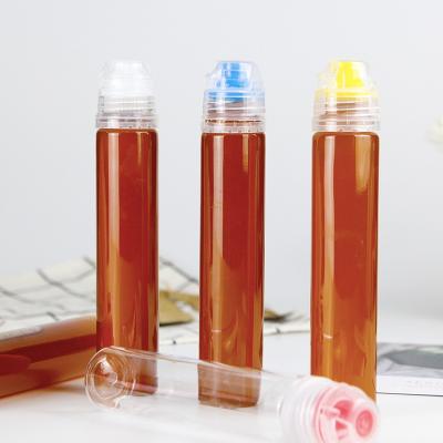 China Hot Sale New Design Medicine PET Syrup Bottle With Spout Cap Liquid Food Packing Cylinder Bottle With Squeeze Bottle Seal Cover for sale