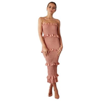 China Summer Dress Women Casual Dress Female Ruffles Long Breathable Plus Size Natural Solid Beach Dress for sale