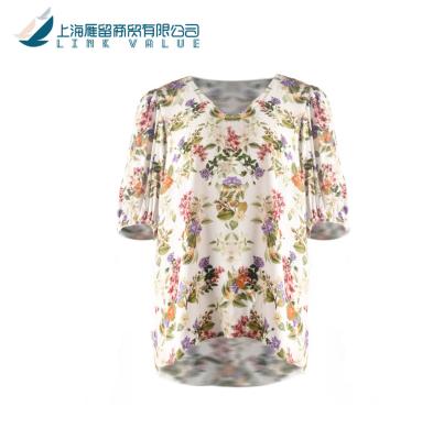 China Anti-pilling hot sale fashion mature v-neck office wear blouse sexy ladies printed ladies blouse cotton for sale