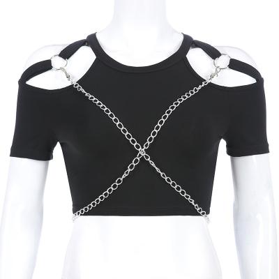 China Cavity Metal Anti-Pilling Chain Jacket For Women Plug Off The Shoulder T-Shirt for sale