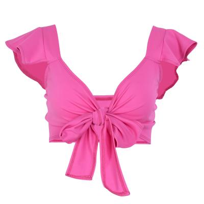 China Anti-pilling 2021 Top Neon Pink Culture Party Club Vacation Wear T-shirts Off Shoulder Women Ruffle Blouse for sale