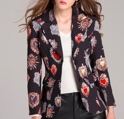 China Plus Size Autumn&Winter 2020 New Fashion Printed Blazer Heart Printed Slim Black Coat Female for sale