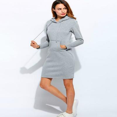 China Simple Casual Lady Sweatshirt Dress Collar Long Sleeve Hooded Pocket Clothing Woman Anti-wrinkle Dress for sale