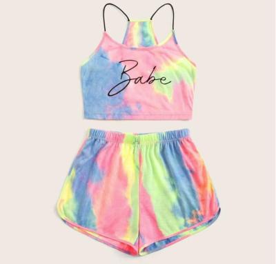 China 2021 New Design Summer Sports Sets Tie Dye Anti-pilling Printed Camisoles And Shorts Sets Women for sale