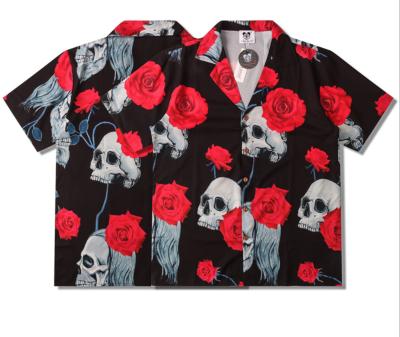 China 2021 Lapel Anti-pilling Collar Skull Printed Street Wear Mens Shirts for sale