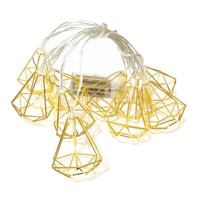 China Residential Nordic Metal Hexagon Copper INS Geometry LED Gemstone String Lights Golden for Christmas Party Decorations for sale