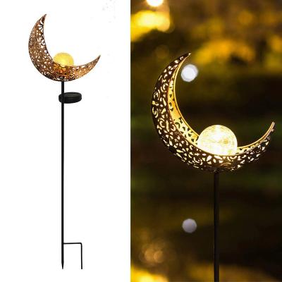 China Eco-friendly Outdoor Glass Waterproof Landscape Crack Moon Materials Solar Garden Stake Lights Globe For Park Patio for sale