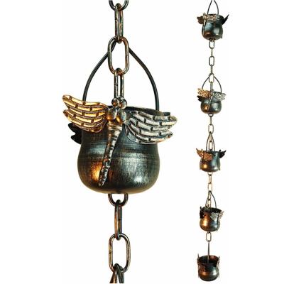 China Eco-friendly cute decorative animal dragonfly iron metal garden novelty rain chain for rain gutter for sale