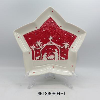 China Sustainable Jesus Printing Ceramic Plate Star Shape Plate Christmas Decoration Dish for sale