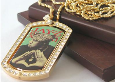 China Rhinestone Studded Dog Tags Necklace With Pad Printed Designs Or Photo Frame for sale