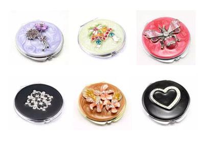 China Beautiful Women's Metal Anniversary Gifts Travel Cosmetic Mirror With Enamel Filling for sale