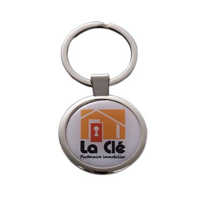 China Round-shape custom metal keyrings with printed dome stickers for corporate promotion for sale