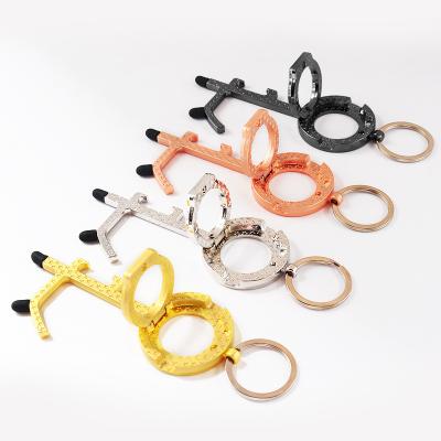 China Hot Selling Metal Door Guard Non-contact Multifunction EDC Opener Hot Selling Metal Door Guard Stylus Brass Key Chain Tool for sale