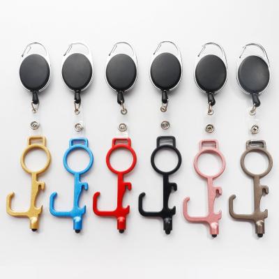 China Hot Selling Antimicrobial Hygienic Pad Metal Custom No Touch Door Opener Hands Key Chain for sale