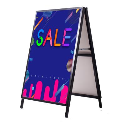 China Custom Outdoor Portable Advertising Sign Display Metal Double Side A Frame Sidewalk Sign Poster Stand for sale