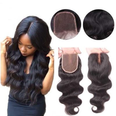 China Middle Part Human Hair Lace Closure With Baby Hair 4x4 Natural Color Body Wave for sale