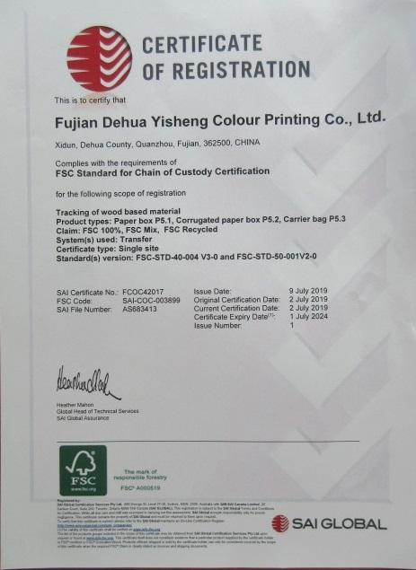 FSC - Fujian Dehua Yisheng Colour Printing Co., Ltd.