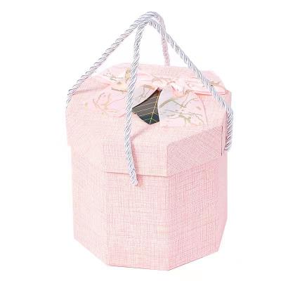 China Recycled Materials Custom Design Rigid Pink Hexagon Bridesmaid Soft Wedding Gift Box Packaging Paper Box With Ribbon for sale