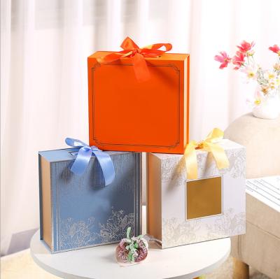 China Handmade In Stock High Quality Paper Flip Candy Cookie Cosmetic Gift Storage Packaging Box With Ribbon for sale