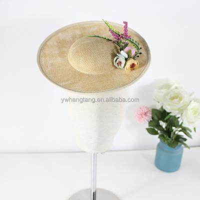 China 25CM casual circular top hat with simulated flower and grass decoration clip on it for tea party and exhibition photos for children and women for sale