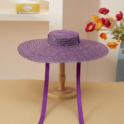 China ywhangtanghat large flat surface small hat barred brim tied straw hat for photography beach exposure for sale