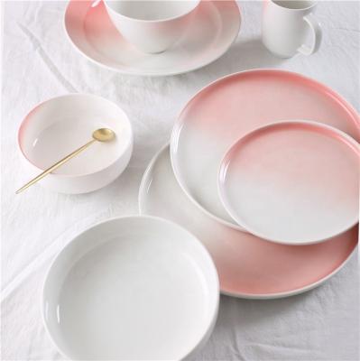 China Sustainable Pink Pottery Dinnerware Wedding Custom Printed Ceramic Dish Set For Dinner for sale