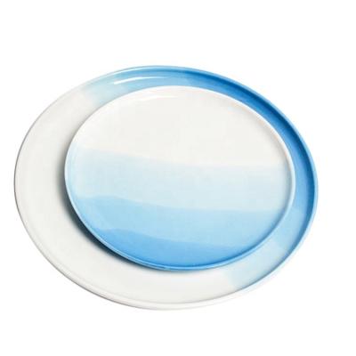 China Viable Custom Printed China Suppliers Blue And White Attractive Round Decorative Porcelain Charger Dishes For Hotel for sale