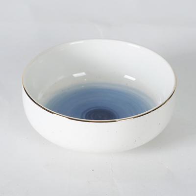 China Sustainable Star Series Luxury Blue Gold Line Porcelain Rice Soup Serving Bowl For Restaurant for sale