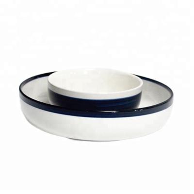 China Sustainable High End Product Round Shaped Large Blue Edged Personalized Ceramic Mixing Bowls for sale