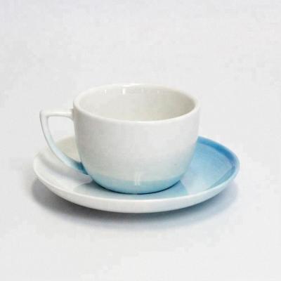 China Hot Selling Good Quality Blue And White Disposable Cappuccino Porcelain Cup And Saucer for sale