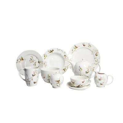 China Factory direct sale good quality bird decal 72 pcs china viable luxury dinner set for sale