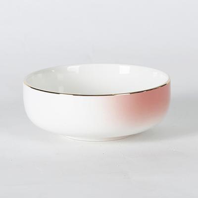 China Factory direct sale cheap restaurant pink porcelain food serving bowl with gold rim for sale