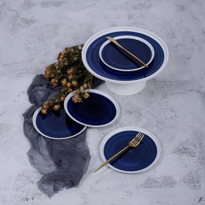 China Viable Latest Design Blue Spiral Stoneware Dinner Plates For Banquet for sale