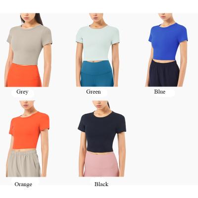 China 2021 Summer Basic Crewneck Anti-Wrinkle Different Colors Fashioned Tops Women T-shirt Yoga Tops For Girls And Women Sublimation T-shirts for sale