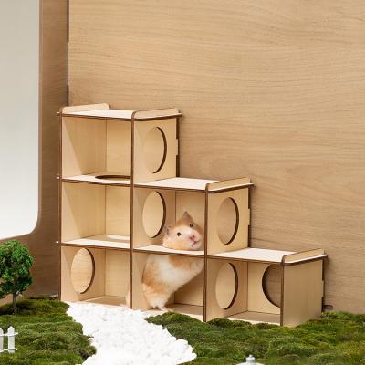 China MewooFun Multi-room Hamster Mini House Wooden Hide New Design Wooden Hamster Exploring Toy for sale