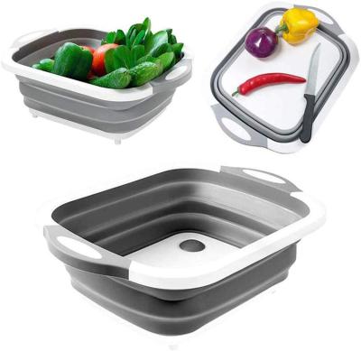 China 3in1 Chopper Kitchen Silicone Chopper Foldable Multifunctional Plastic Tray Dish Portable Folding Cutting Board for sale