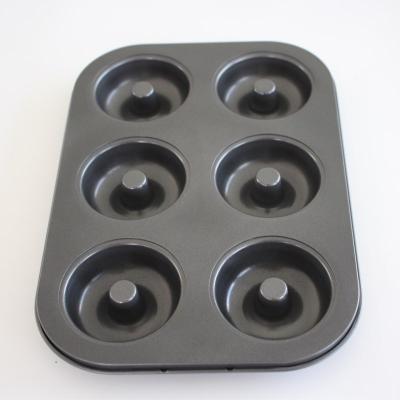 China Hot Stocked Carbon Steel Gray Non-Stick 6-Cavity Donut Roll Molds for sale