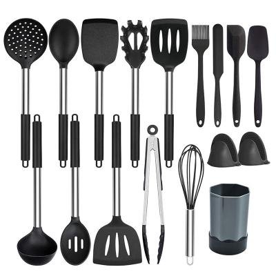 China Amazon Kitchen Utensils Cookware Spoon Shovel Stainless Steel Handle 15pcs Silicone Cookware Set Stocked for sale