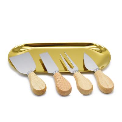 China Disposable 4 Piece Set Wooden Handle Stainless Steel Cheese Knife Set Cheese Cutter Set for sale