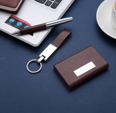 China PU Business Card Holder and Pen Luxury Luxury Leather Office Business Gifts Souvenir Sets Fashion for sale