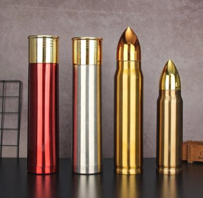 China 500ml 750ml 1000ml Stainless Steel Viable Vacuum Insulated Gun Polish Copper Shell Bullet Shape Tumbler for sale